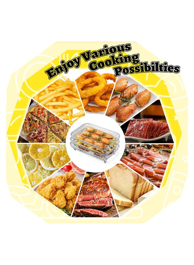 Stainless Steel Air Fryer Rack Set 3 Pcs Perfect for Ninja Dual Basket Fryers Includes Clips and Elevated Feet for Optimal Cooking - Image 5