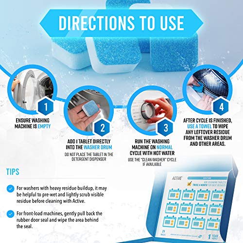 Active Washing Machine Cleaner Descaler 48 Pack - Value Size Deep Cleaning Tablets HE Front Loader & Top Load Washer, Septic Safe Eco-Friendly Deodorizer, Clean Inside Laundry Drum Tub Seal - 48 Count - Image 5