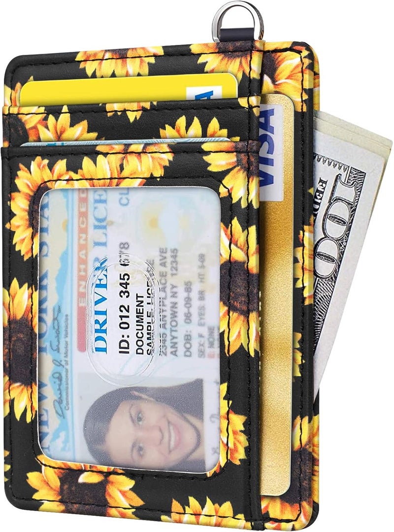 Coco Rossi Slim Front Pocket Wallet RFID Blocking Minimalist Credit Card Holder Wallet with D-Shackle for Women,Sunflower - Image 2