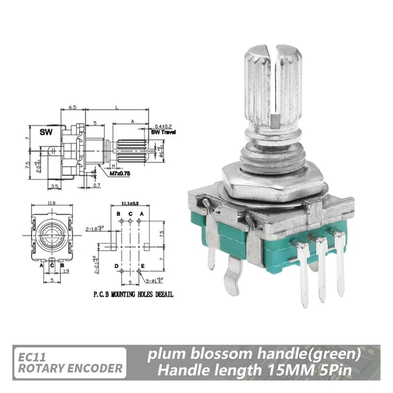 360 Degree Rotary Encoder EC11 with Push Button 5Pin 20 Positions 20 Pulse Code Switch Handle 15/20MM Digital Potentiometer(G 15mm Plum Handle,1PCS) - Image 2
