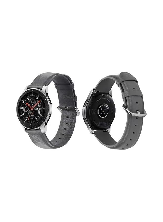 إيف سوار بديل من الجلد الطبيعي لساعة Samsung Galaxy Watch الرسمية باللون الرمادي