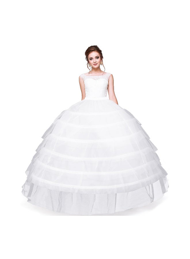 Long White Wedding Petticoats for Women, A-line 6 Hoop Tulle Underskirt Super Puffy, Adjustable Slip Crinoline for Bridal Dress Ceremony Prom Party Bridesmaid, Skirt Length 110cm - Image 1