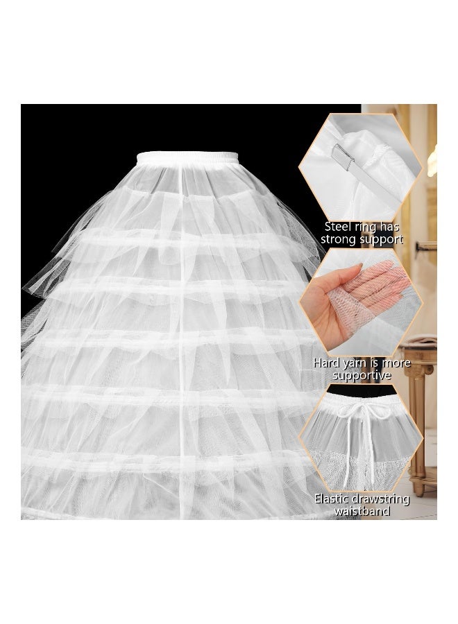 Long White Wedding Petticoats for Women, A-line 6 Hoop Tulle Underskirt Super Puffy, Adjustable Slip Crinoline for Bridal Dress Ceremony Prom Party Bridesmaid, Skirt Length 110cm - Image 4