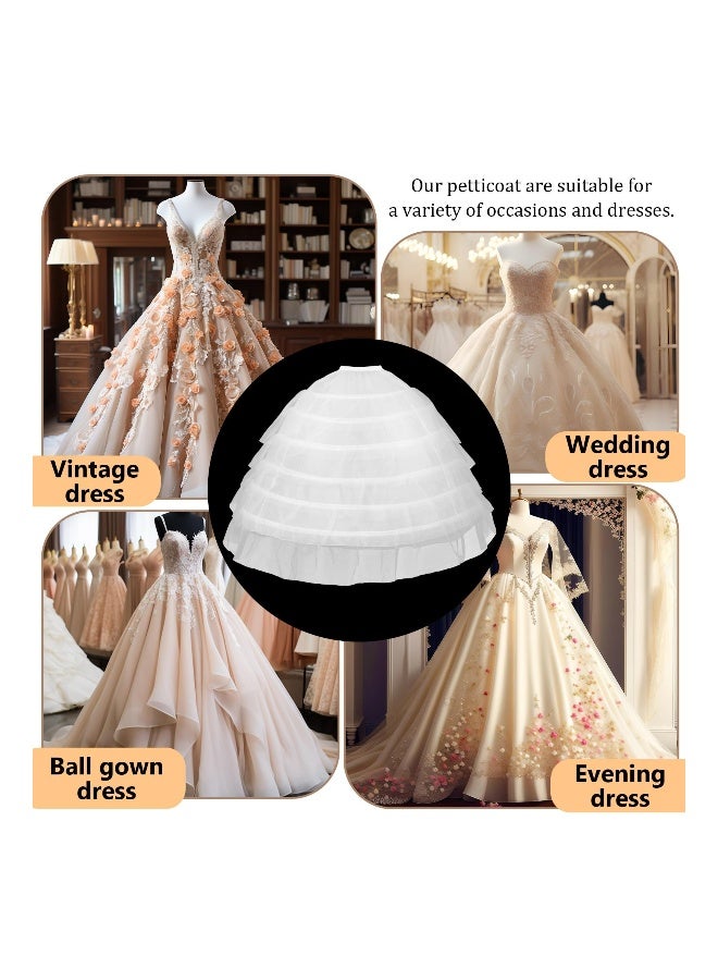Long White Wedding Petticoats for Women, A-line 6 Hoop Tulle Underskirt Super Puffy, Adjustable Slip Crinoline for Bridal Dress Ceremony Prom Party Bridesmaid, Skirt Length 110cm - Image 2