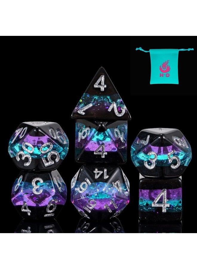 HDdais HDdais Glitter DND Dice Set, 7PCS RPG Resin D and D Dice Set Multi Color D&D Polyhedral Dice with Leather Pouch for Dungeons and Dragons Role Playing Games and Other Tabletop Games  - Image 1