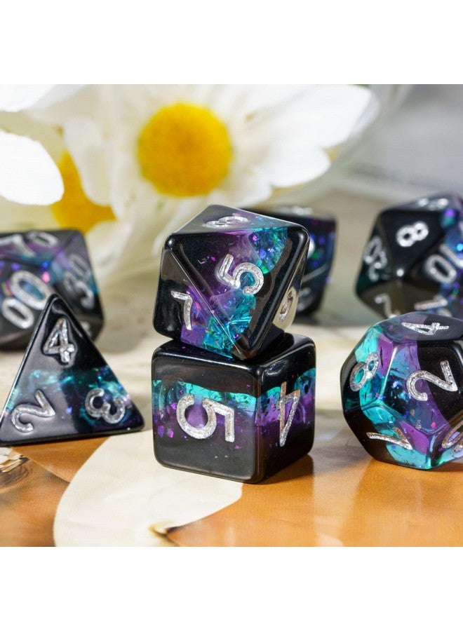 HDdais HDdais Glitter DND Dice Set, 7PCS RPG Resin D and D Dice Set Multi Color D&D Polyhedral Dice with Leather Pouch for Dungeons and Dragons Role Playing Games and Other Tabletop Games  - Image 3