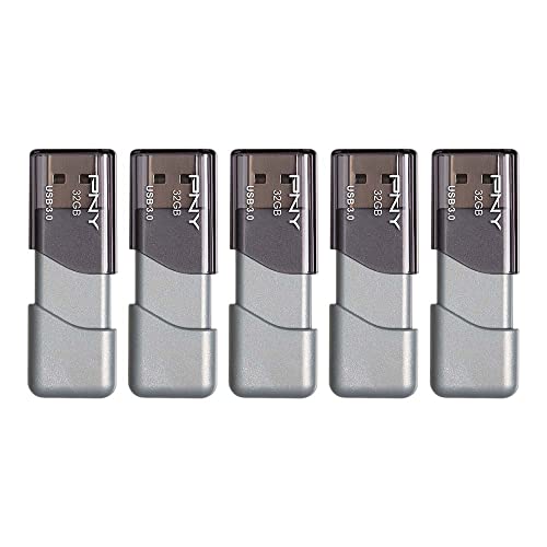 PNY 32GB Turbo Attache 3 USB 3.0 Flash Drive, Grey (Pack of 5) - Image 1