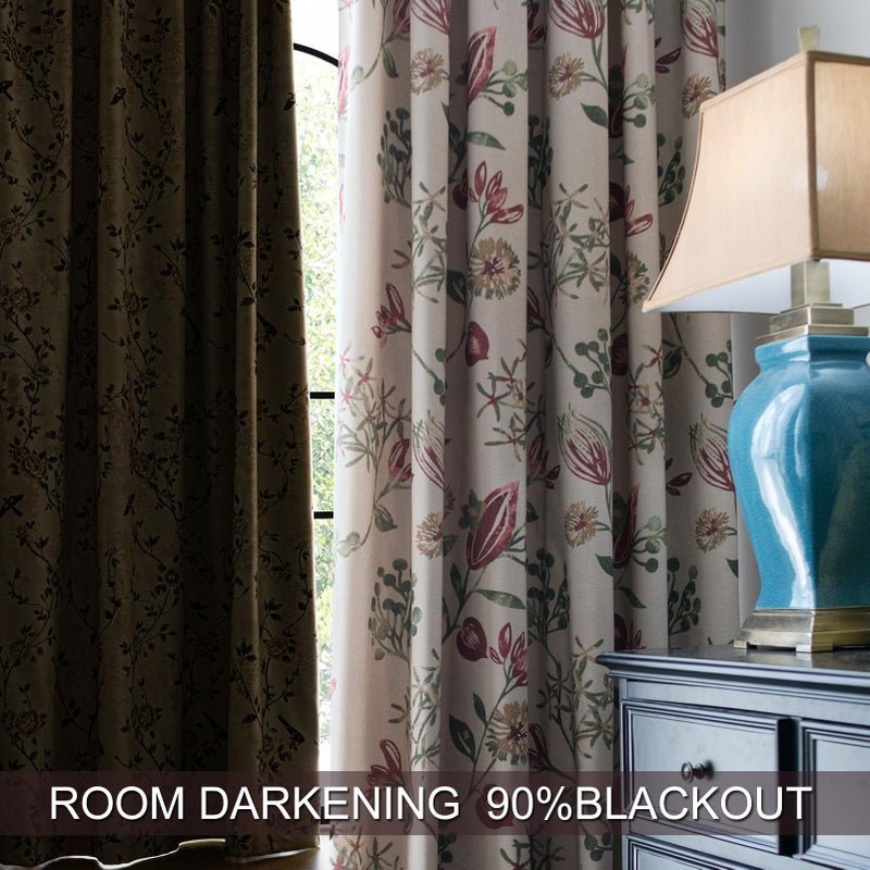 SUOUO Vintage Red Floral Blackout Curtains for Bedroom 84 inches Long Patterned Green Jacobean Window Drapes for Living Room 2 Panels - Image 3