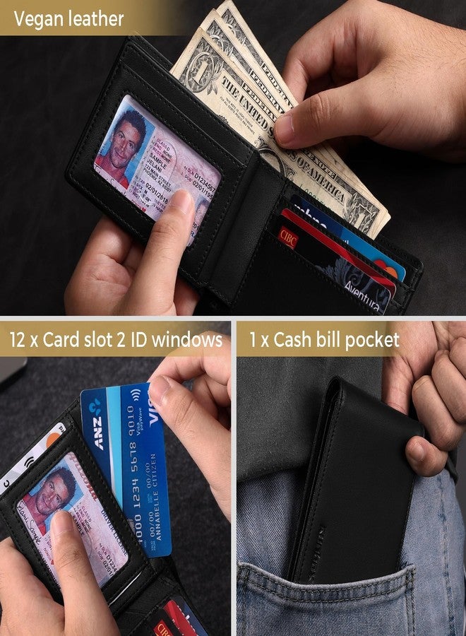 RUNBOX Wallet for Men Bifold RFID Blocking Wallets with 2 ID Window 14 Card Holders 1 cash pocket 1 Gift Box - Image 4