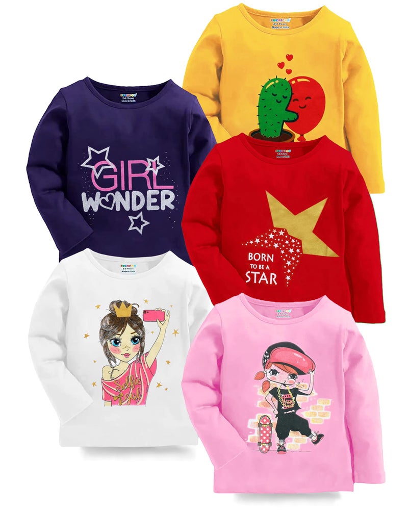 Kuchipoo Girls Regular Fit Full Sleeves Cotton T-Shirts (KUC-TSHRT-130, 2-3 Years, Multi-Colored) - Image 1