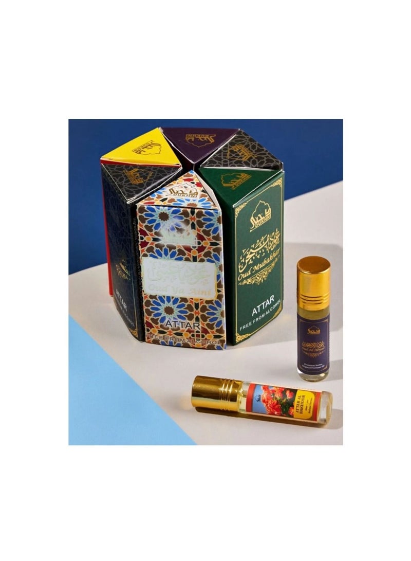 Dukhni Ma’amoul  Attar Oil Set | Authentic Arabic Fragrance Oils| Long- lasting Halal Scents for Ramadan & Eid Gifts | Oud Mukhalat, Oud Mubakhar, Oud Abyad, Oud Ya Aini, Attar Al Bakhoor, Ambar Oud - Image 1
