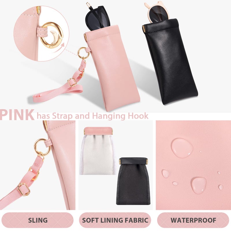 CHICECO CHICECO Squeeze Top Sunglass Case-Portable Eyeglass Pouch with Adjustable Lanyard Soft Leather Glasses Case 2 Pack  - Image 2