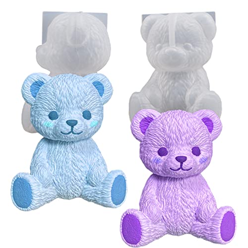 Japleed 2Pcs Bear Silicone Resin Molds - 3D Bear Resin Candle & Soap Molds for Cute Animal Epoxy Resin Casting, Fondant, Chocolate, Cake Decoration DIY Supplies - Image 1