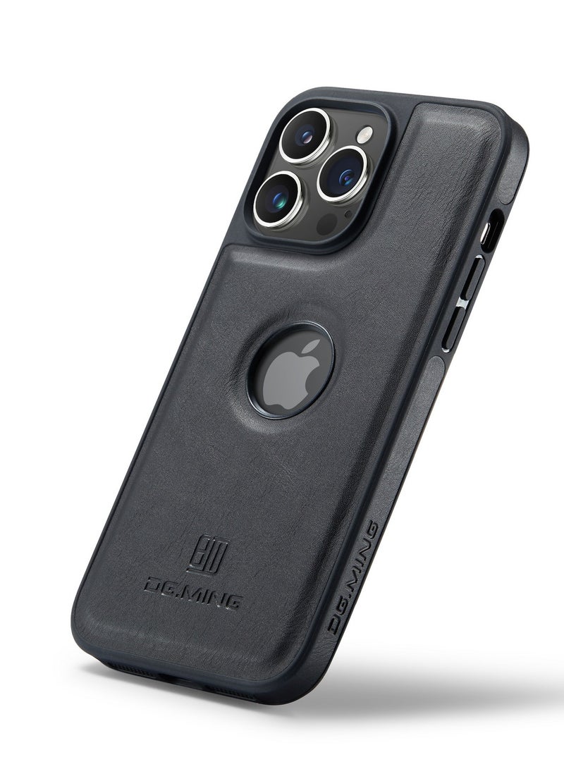 DGMING Case Cover Premium Leather Back with Logo CutOut Shockproof Compatible with Iphone 13 Pro Max (Black)  - Image 1