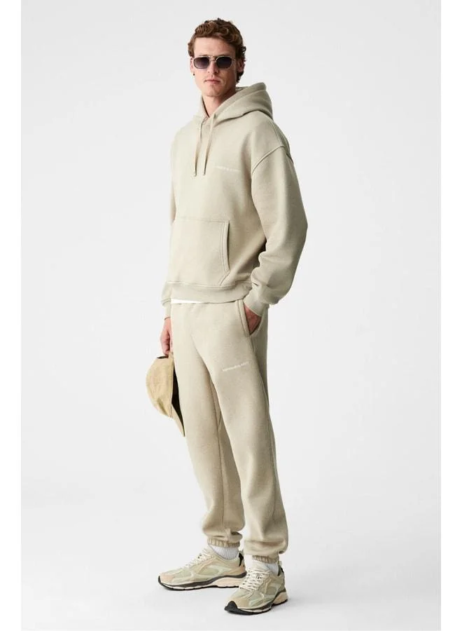 جريميلانج مجموعة بدلة رياضية لون حجر مريحة مطرزة مبطنة بالقطن ومبطنة بالفليس للرجال من MARSHALLHOODIE.