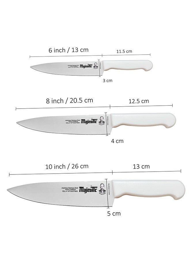 Majestic Majestic 3-Piece Chef Knife Set – 6-Inch, 8-Inch & 10-Inch High Carbon Stainless Steel Knives, Razor-Sharp Edge, Ergonomic Non-Slip Handle, Safe Bolster & Heel, Precision Cutting for Slicing, Chopping & Dicing – Dishwasher Safe - Image 4