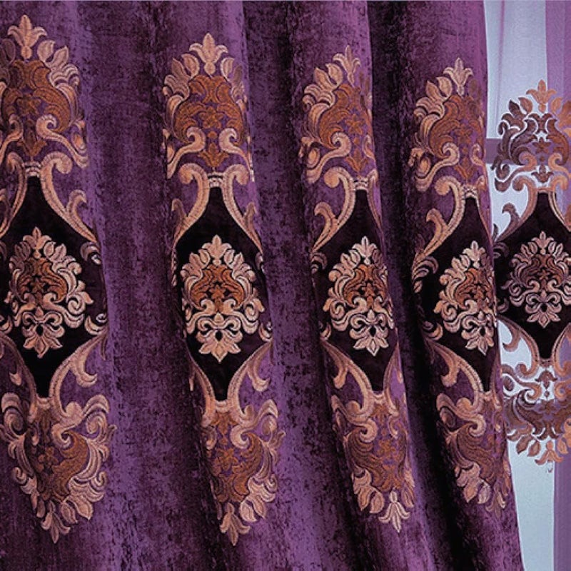 Amidoudou 1 Pair European Luxury Embroidered Curtains for Living Room Bedroom Chenille Curtains (Purple,51x106 Inch) - Image 4