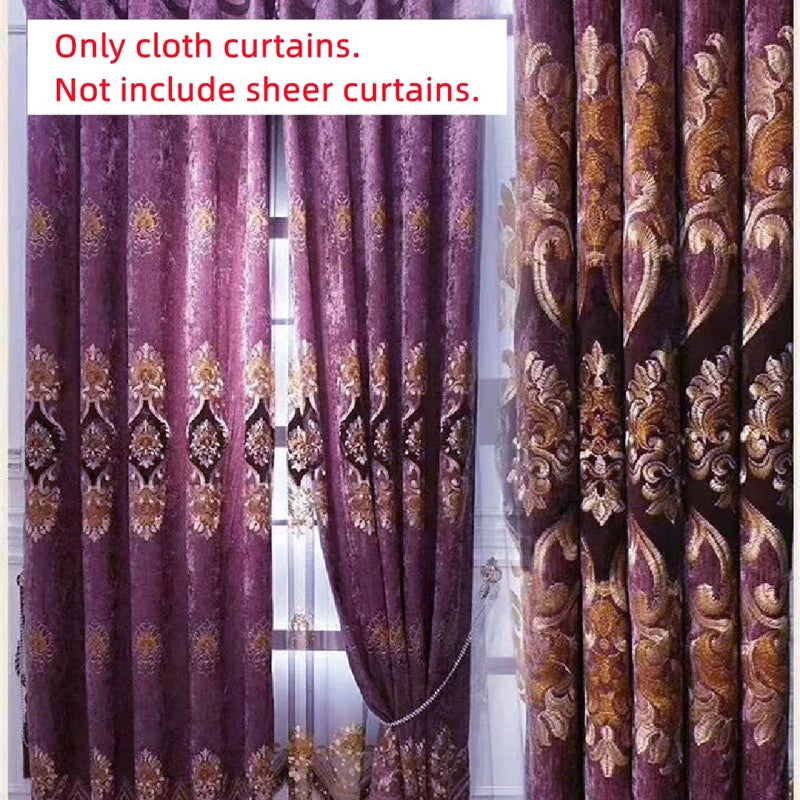 Amidoudou 1 Pair European Luxury Embroidered Curtains for Living Room Bedroom Chenille Curtains (Purple,51x106 Inch) - Image 2