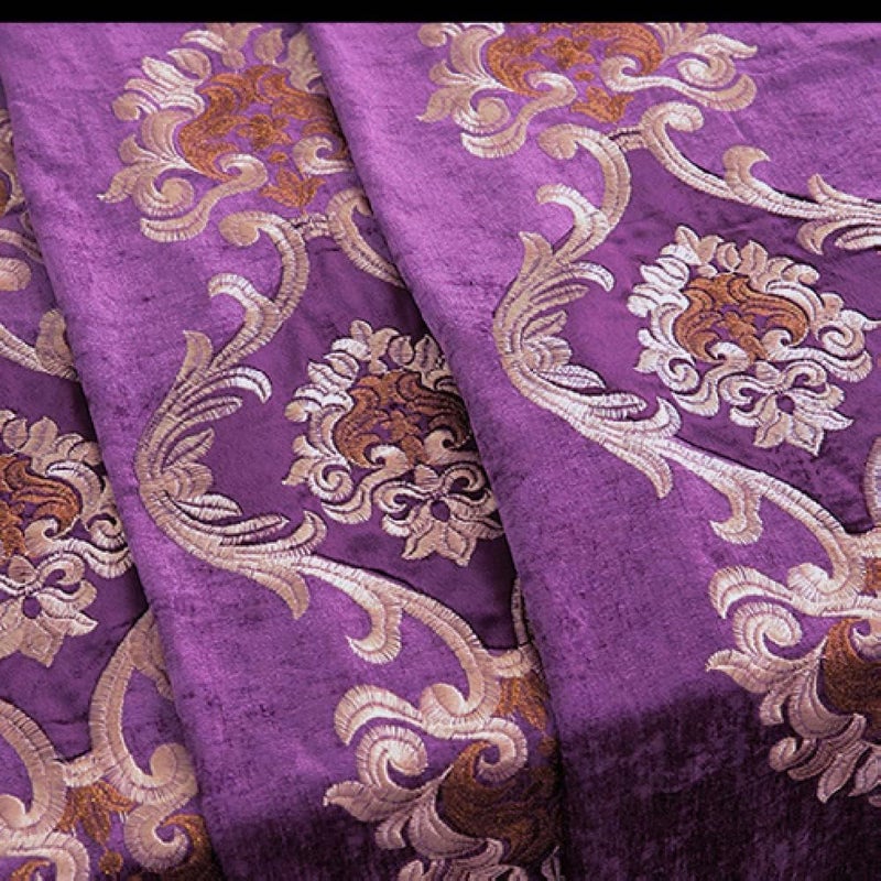 Amidoudou 1 Pair European Luxury Embroidered Curtains for Living Room Bedroom Chenille Curtains (Purple,51x106 Inch) - Image 5