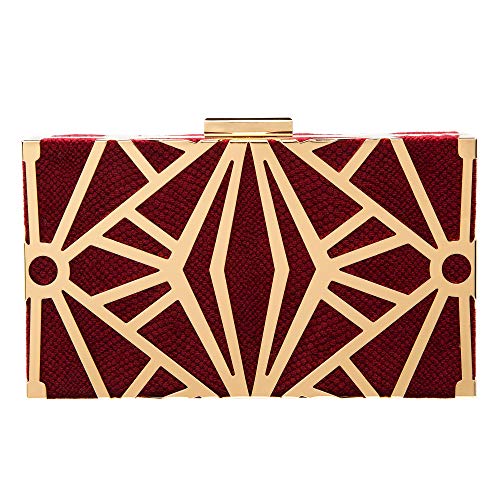 CARIEDO Women Evening Bag Elegant Clutch Purse Exquisite Velvet Metal Hollow out Handbags Prom Wedding Party (Maroon) - Image 1