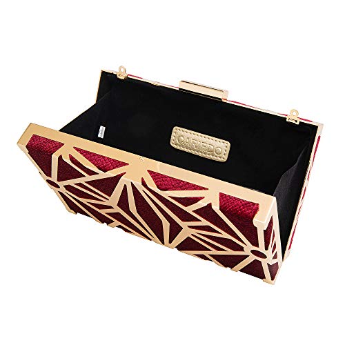 CARIEDO Women Evening Bag Elegant Clutch Purse Exquisite Velvet Metal Hollow out Handbags Prom Wedding Party (Maroon) - Image 4