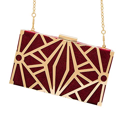CARIEDO Women Evening Bag Elegant Clutch Purse Exquisite Velvet Metal Hollow out Handbags Prom Wedding Party (Maroon) - Image 2