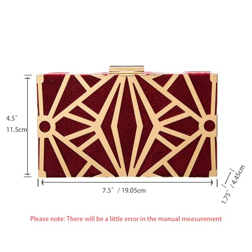CARIEDO Women Evening Bag Elegant Clutch Purse Exquisite Velvet Metal Hollow out Handbags Prom Wedding Party (Maroon) - Image 3