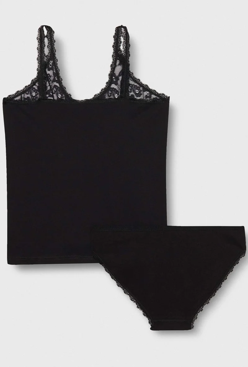 Hepsine Rakip Rivaling All Women's Top and Bottom Set, Lace Detailed Cotton Tank Top-Bikini 6356