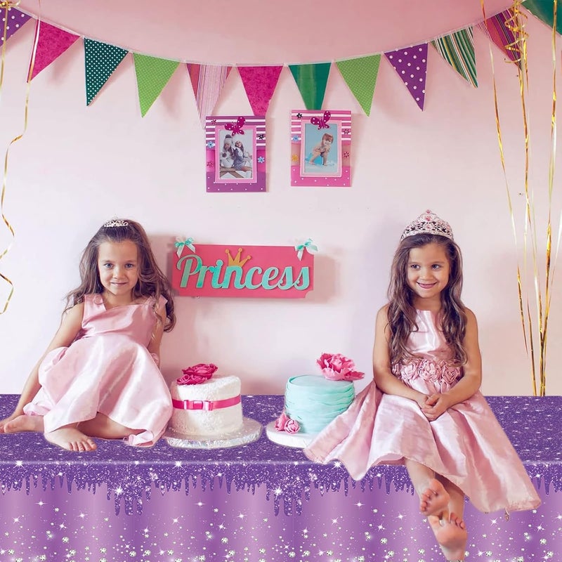 Mienocol 2pcs Purple Table Cloth Party Disposable Tablecloths,137 x274cm Shiny Glitter Diamond Purple Party Rectangular Dining Table Cover for Baby Shower,Wedding,Birthday,Halloween Party Table Décor - Image 4