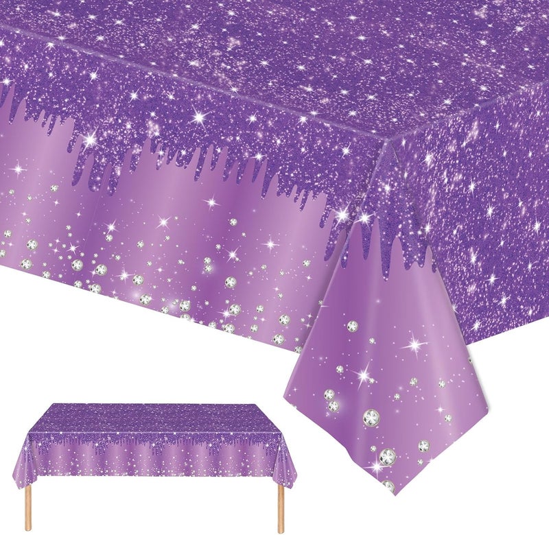 Mienocol 2pcs Purple Table Cloth Party Disposable Tablecloths,137 x274cm Shiny Glitter Diamond Purple Party Rectangular Dining Table Cover for Baby Shower,Wedding,Birthday,Halloween Party Table Décor - Image 1
