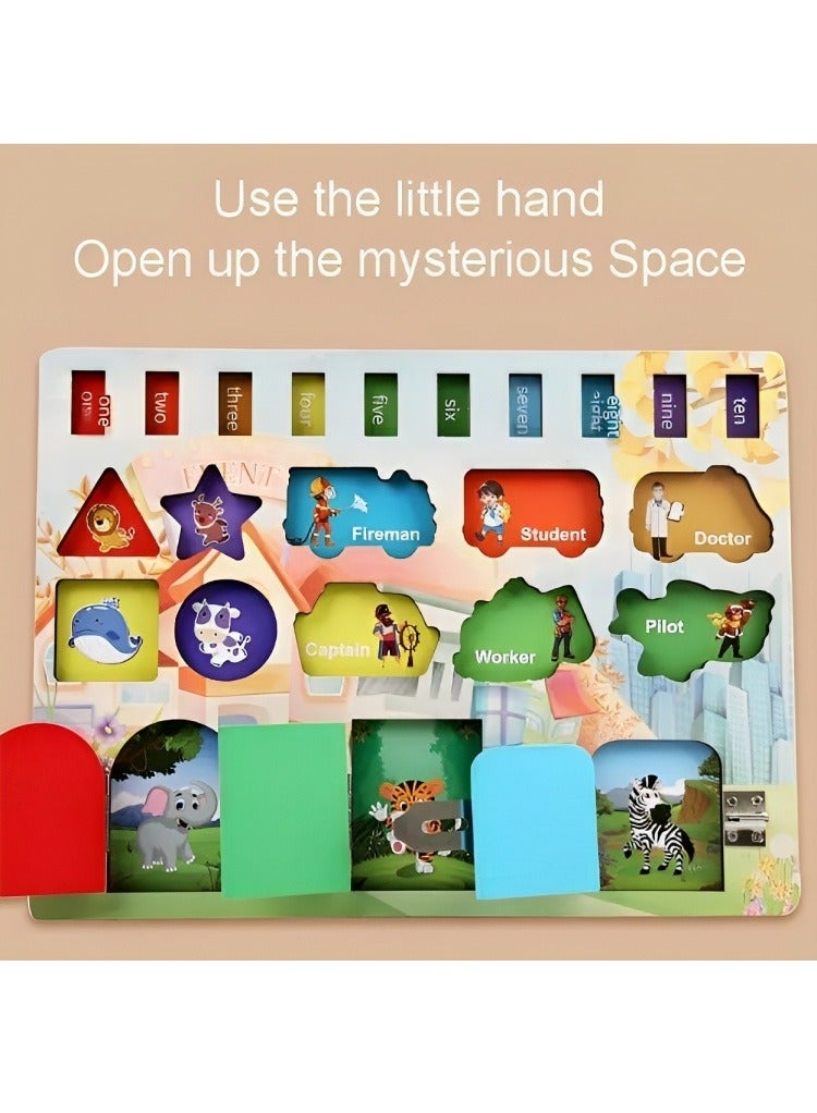 Wooden Sensory Busy Board Toy, Handmade Montessori Activity Board for Kids, Educational Toy to Develop Fine Motor Skills with Puzzles, Magnetic Game Ideal for Toddlers  - Image 3