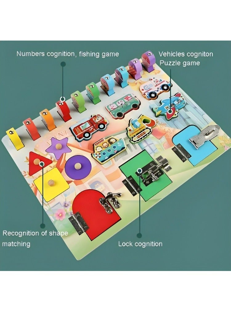 Wooden Sensory Busy Board Toy, Handmade Montessori Activity Board for Kids, Educational Toy to Develop Fine Motor Skills with Puzzles, Magnetic Game Ideal for Toddlers  - Image 2