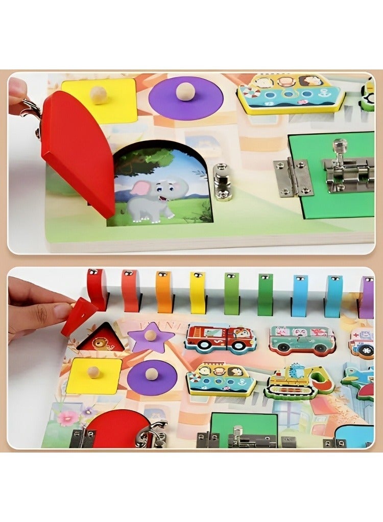 Wooden Sensory Busy Board Toy, Handmade Montessori Activity Board for Kids, Educational Toy to Develop Fine Motor Skills with Puzzles, Magnetic Game Ideal for Toddlers  - Image 4