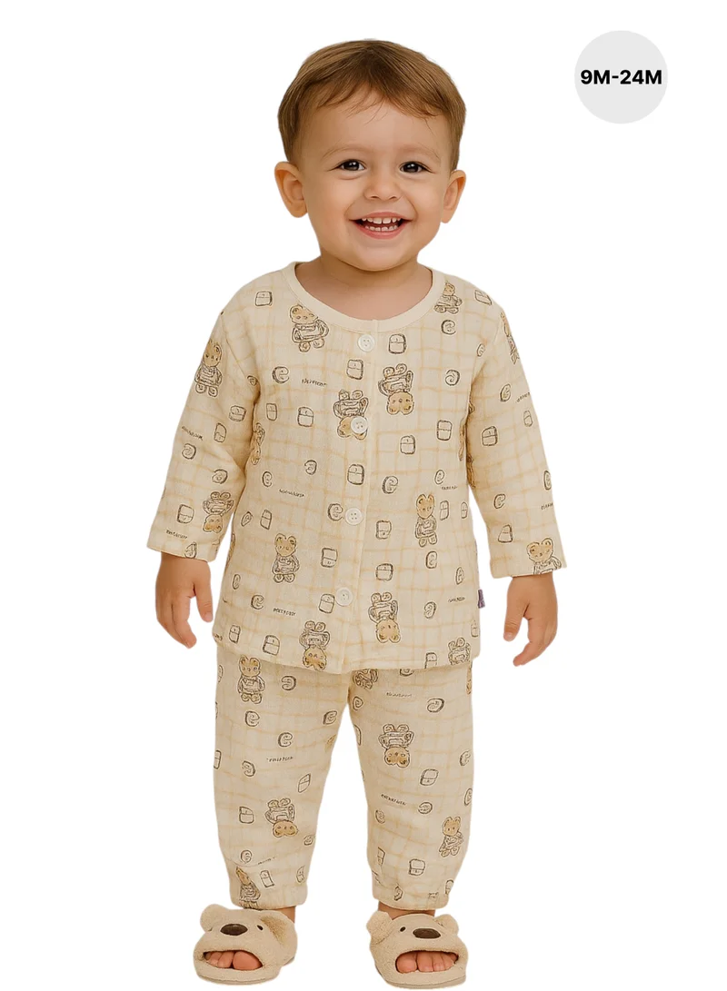 فكتور اند جين طقم بيجاما قطن موسلين بطبعة دب للأطفال الأولاد