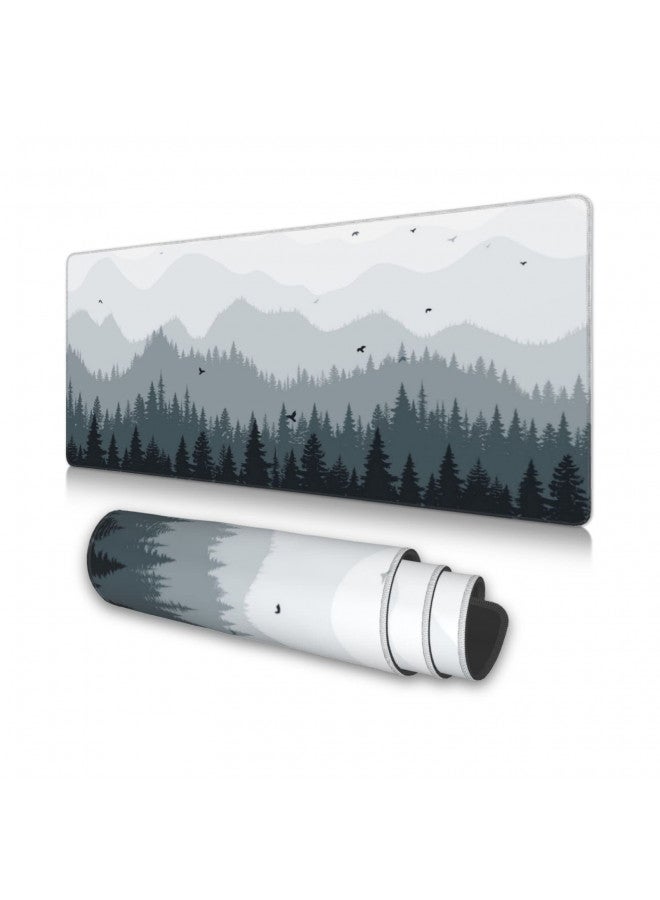 AQQA Large Mouse Pad, Full Desk XXXL Extended Gaming Mouse Mat 35" x 17", Misty Forest Design Background Mousepad Keyboard with Non-Slip Rubber Base for Gaming Office Laptop Computer, Tree - Image 1