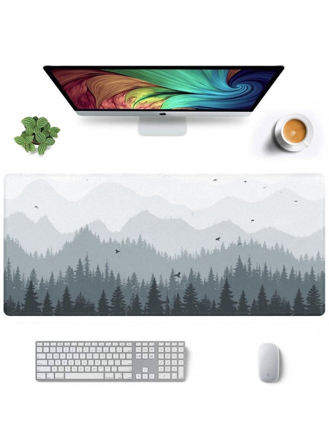 AQQA Large Mouse Pad, Full Desk XXXL Extended Gaming Mouse Mat 35" x 17", Misty Forest Design Background Mousepad Keyboard with Non-Slip Rubber Base for Gaming Office Laptop Computer, Tree - Image 2