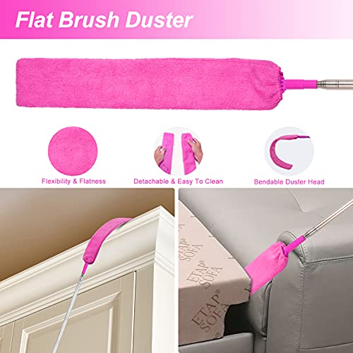 CALBEAU Microfiber Dusters for Cleaning, Feather Dusters with Extension Pole, Bendable & Washable Dusters for High Ceiling Fan, Blinds, Cars, Furniture, Cleaning Tools Kit Pink Gift for Women (15 PCS) - Image 5