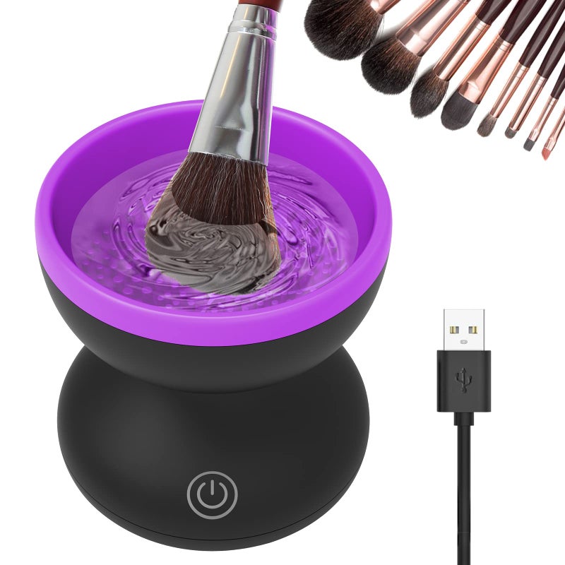 Electric Makeup Brush Cleaner Luxiv Wash Makeup Brush Cleaner Machine Fit for All Size Automatic Spinner Dryer Beauty Blender Washer BlackPurple