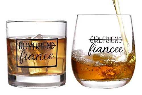 ZUUO Boyfriend and Girlfriend 11 oz Wine Whiskey Glass Gift Set  Engagement Gifts for Couples Fiance Fiancee Him Her His Hers Glasses Mr Mrs Bride Groom 2 Piece