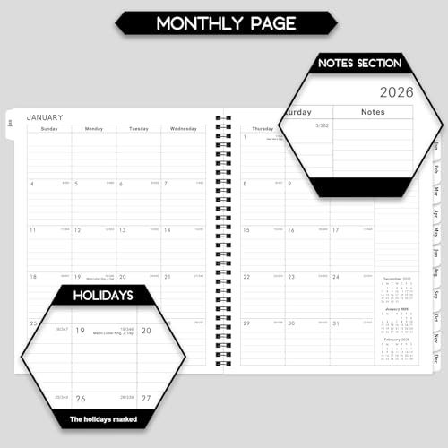 Indeme 2026 Planner - Planner 2026 Weekly and Monthly, Jan. 2026 - Dec. 2026, 8" x 10", with Tabs, Thick Paper, Spiral Binding, Classic Black - Image 3