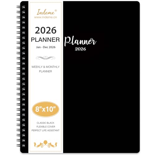 Indeme 2026 Planner - Planner 2026 Weekly and Monthly, Jan. 2026 - Dec. 2026, 8" x 10", with Tabs, Thick Paper, Spiral Binding, Classic Black - Image 1