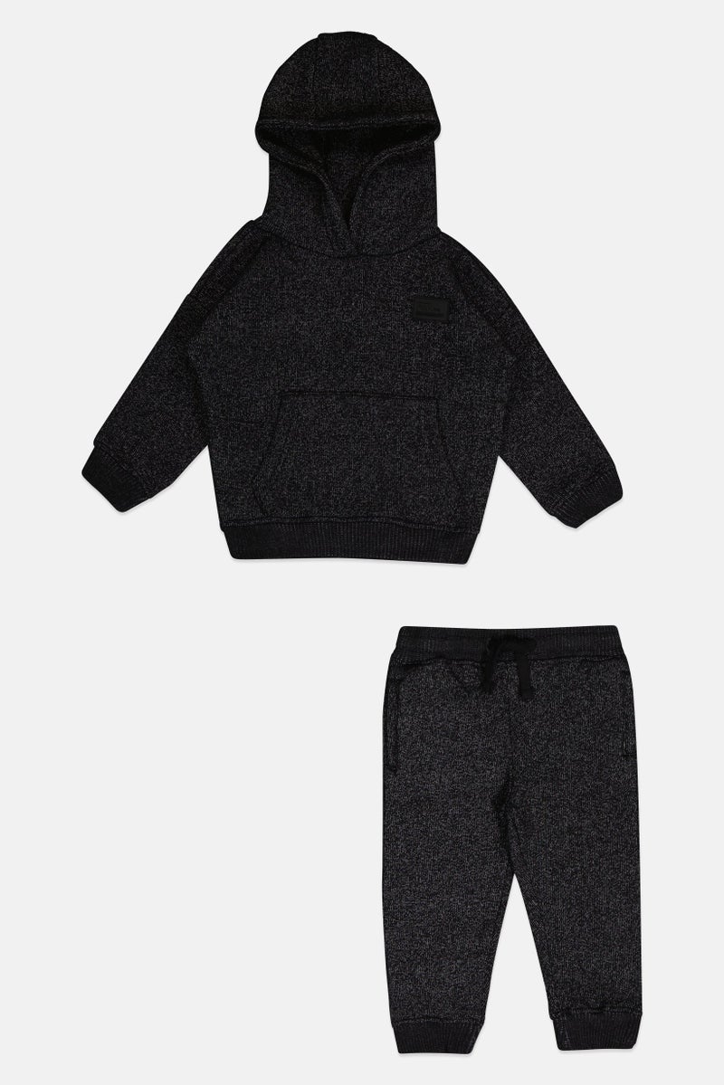 Fudo Toddlers Boy 2 Pieces Brand Logo Long Sleeve Hoodie With Jogger Pants, Heather Black - Image 2