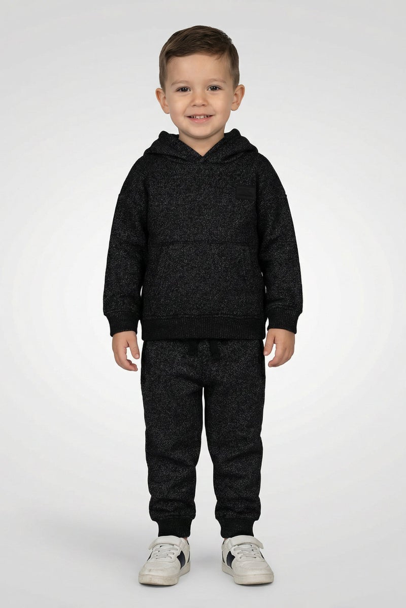 Fudo Toddlers Boy 2 Pieces Brand Logo Long Sleeve Hoodie With Jogger Pants, Heather Black - Image 1
