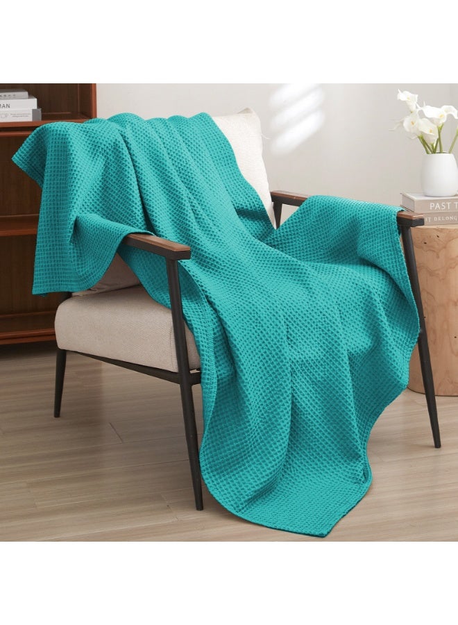 PHF 100% Cotton Waffle Blanket Double Size 150 x 200cm - Pre-Washed Soft Lightweight Throw Blanket for All Season - Perfect Blanket Layer for Couch Bed Sofa - Elegant Home Decoration Teal/Green Visit the PHF Store - Image 2