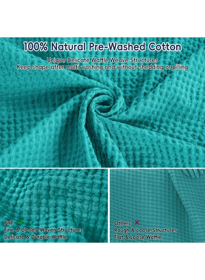 PHF 100% Cotton Waffle Blanket Double Size 150 x 200cm - Pre-Washed Soft Lightweight Throw Blanket for All Season - Perfect Blanket Layer for Couch Bed Sofa - Elegant Home Decoration Teal/Green Visit the PHF Store - Image 5
