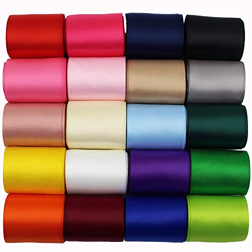 BAORJCT 1-1/2 Inch Wide Solid Color Double Sided Polyester Satin Ribbon 20 Colors X 2 Yard Each Total 40 Yds Per Package - Image 1