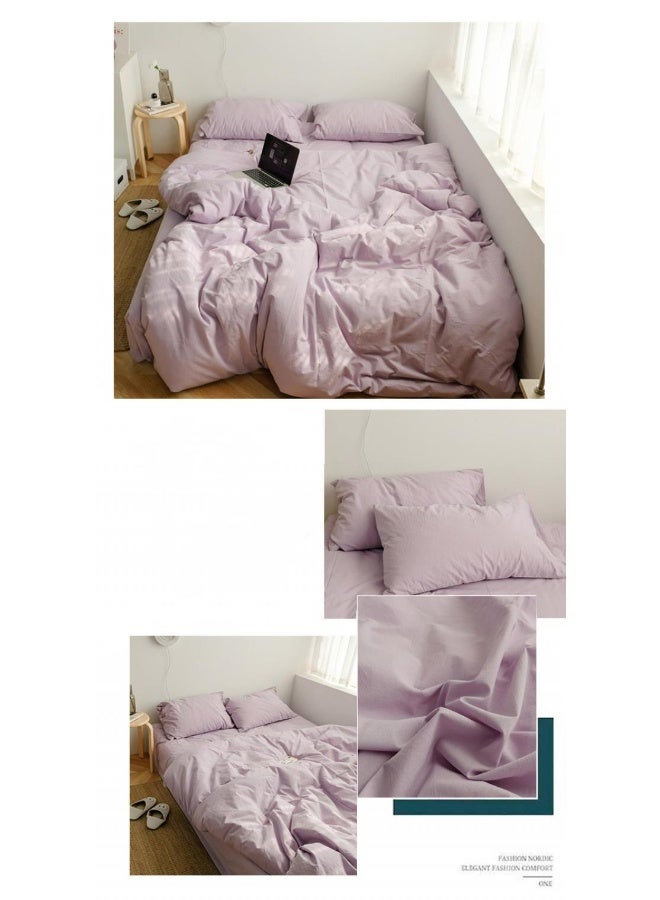 طقم مكون من 4 قطع من القطن النقي بلون موحد بتصميم بسيط مريح بحجم كينغ 220x240 سم - Image 2