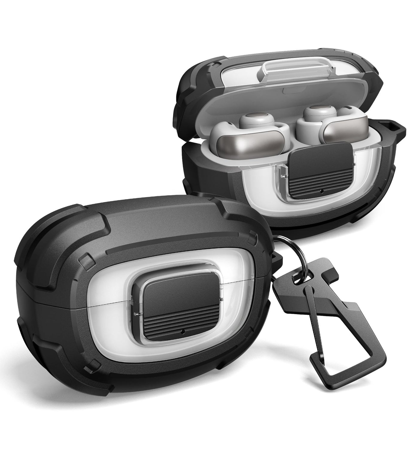 Dexnor for Bose Ultra Open Case with Drop-Proof Lock, Shockproof Rugged Bumper Cases Protective Cover with Carabiner & Keyring & Cleaner Kit for Bose Ultra Open 2024 Black