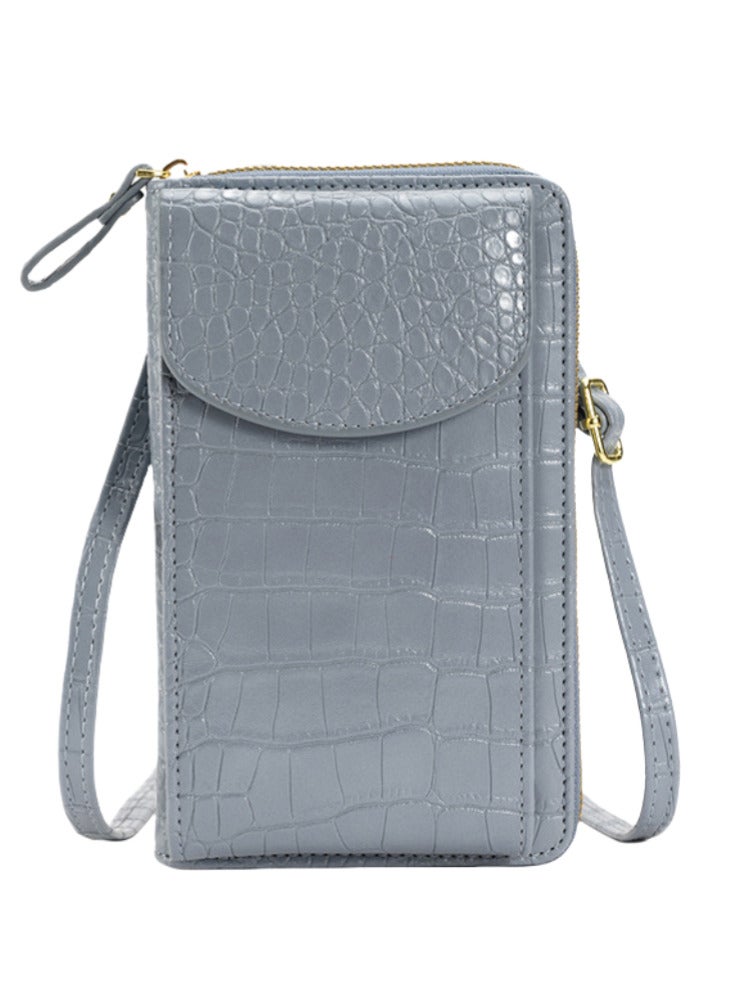 حزام كتف قابل للتعديل باللون الأزرق والرمادي مع محفظة كتف للهاتف المحمول من الجلد النسائي ، محفظة مصمم سفر عصرية - Image 1