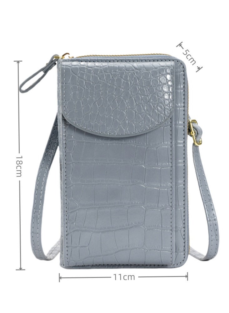 حزام كتف قابل للتعديل باللون الأزرق والرمادي مع محفظة كتف للهاتف المحمول من الجلد النسائي ، محفظة مصمم سفر عصرية - Image 2